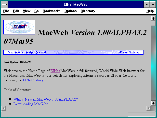 Screenshot of EINet MacWeb