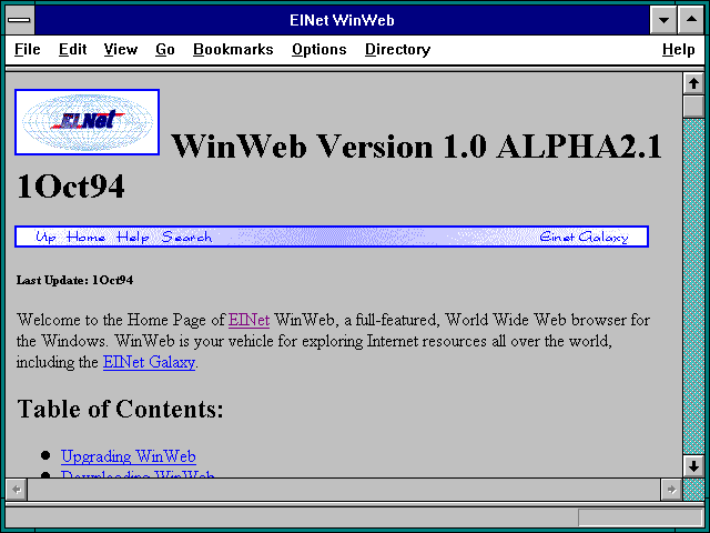 Screenshot of EINet WinWeb