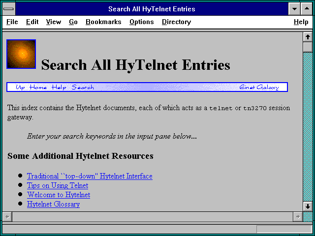 Screenshot of Search All HyTelnet Entries