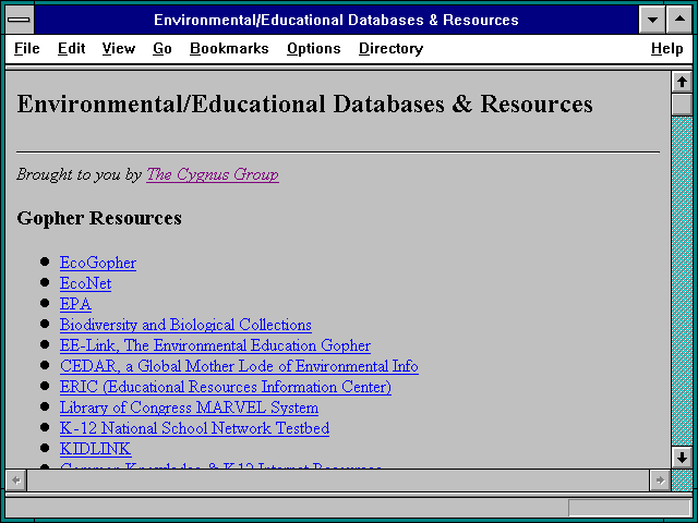 Screenshot of Environmental/Educational Databases & Resources