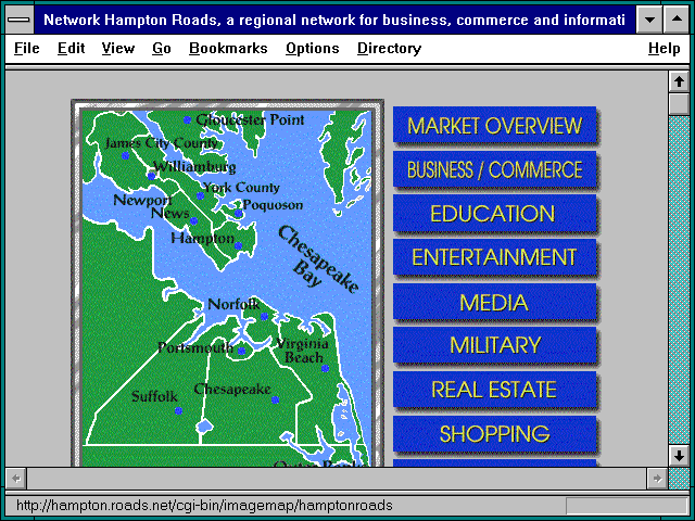 Screenshot of mpton Roads a regional network for business commerce and information.