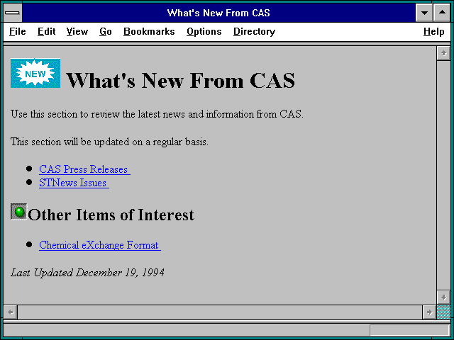 Screenshot of What's New From CAS