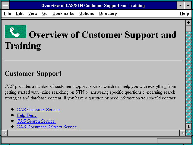 Screenshot of Overview of CAS/STN Customer Support and Training