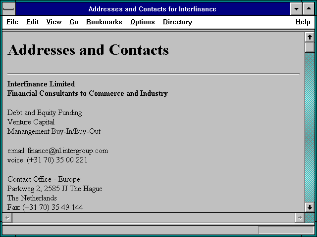 Screenshot of Addresses and Contacts for Interfinance