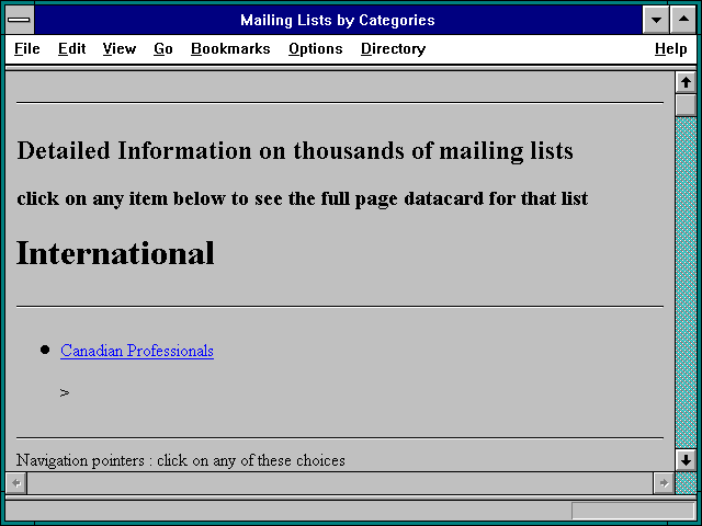 Screenshot of Mailing Lists by Categories