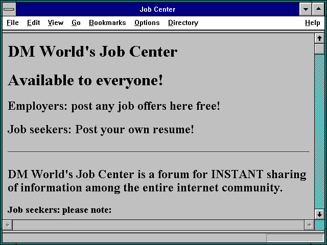 Screenshot of Job Center
