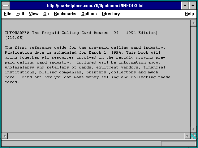 Screenshot of http://marketplace.com:70/0/infomark/INFOD3.txt