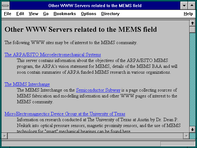 Screenshot of Other WWW Servers related to the MEMS field