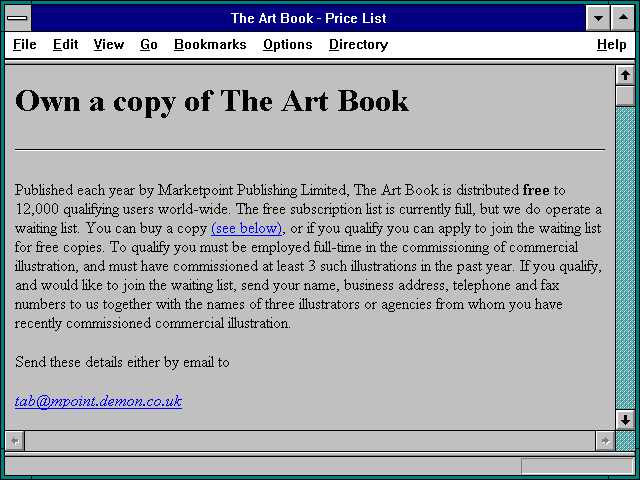 Screenshot of The Art Book - Price List