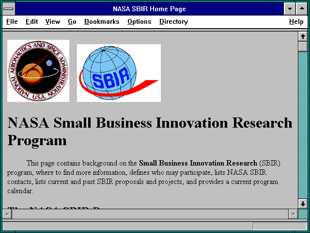 Screenshot of NASA Commercial Technology Network Home Page