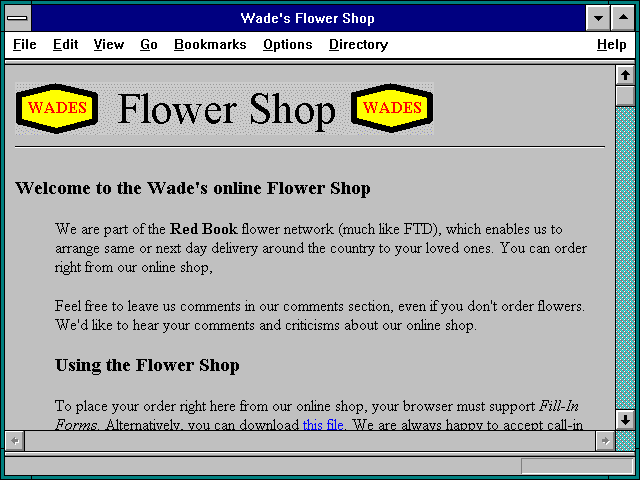 Screenshot of Wade's Flower Shop