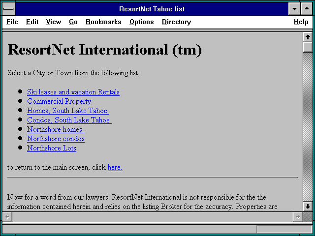 Screenshot of ResortNet Tahoe list