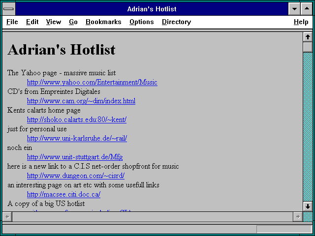 Screenshot of Adrian's Hotlist