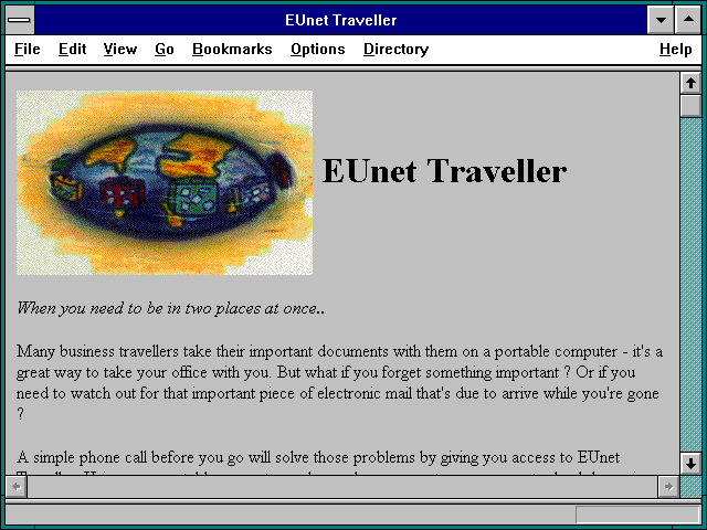 Screenshot of EUnet Traveller