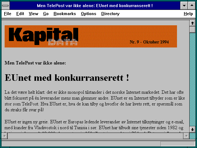 Screenshot of Men TelePost var ikke alene: EUnet med konkurranserett !