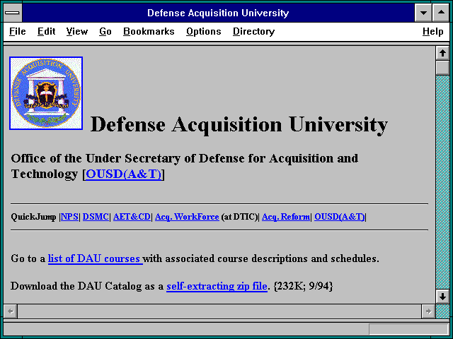 Screenshot of ACQWeb - Under Secretary of Defense for Acquisitions Web Site