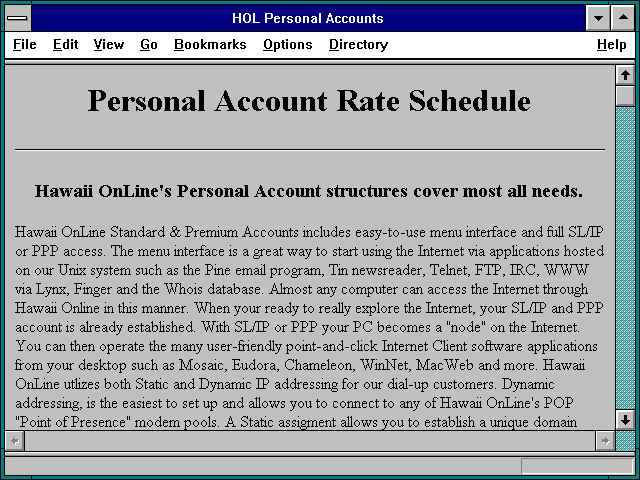 Screenshot of HOL Personal Accounts