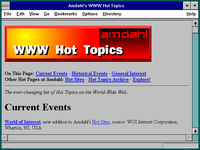 Screenshot of Amdahl's WWW Hot Topics