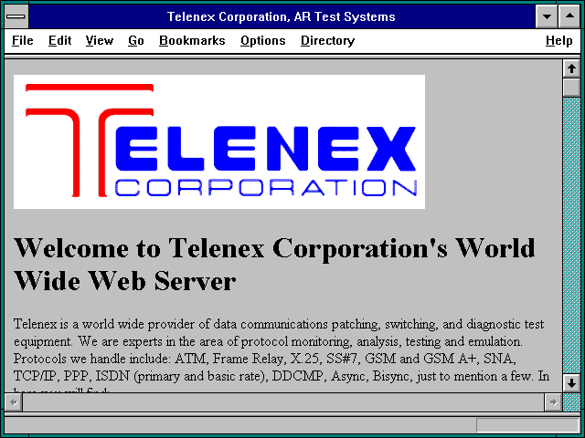 Screenshot of Telenex Corporation AR Test Systems