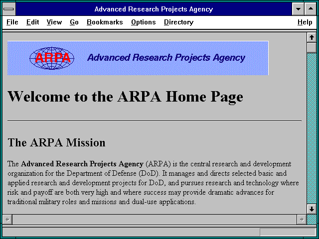 Screenshot of Advanced Research Projects Agency
