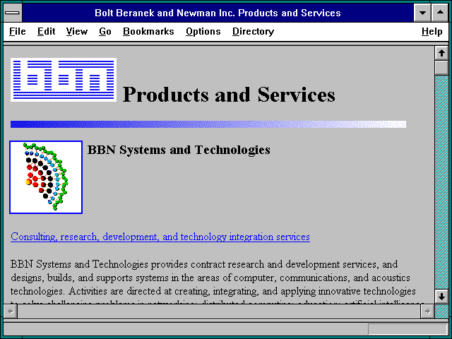 Screenshot of Bolt Beranek and Newman Inc. Products and Services