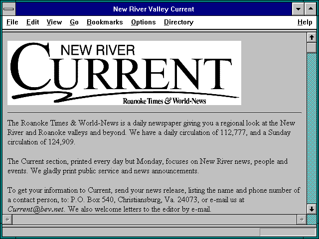 Screenshot of New River Valley Current