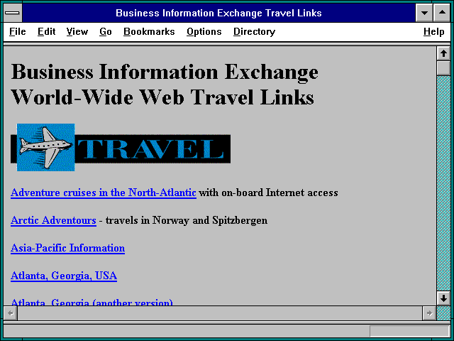 Screenshot of Business Information Exchange Travel Links