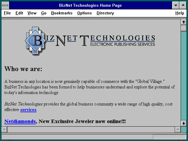 Screenshot of BizNet Technologies Home Page