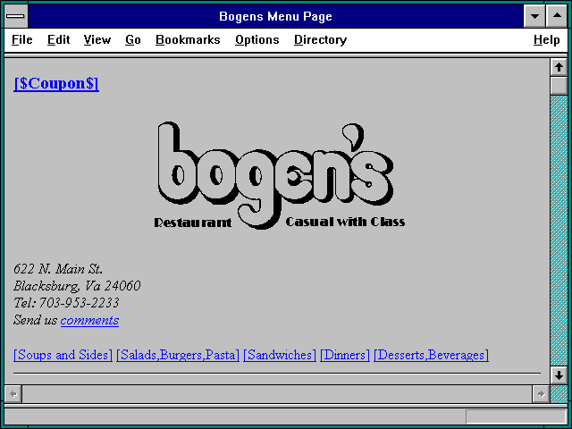 Screenshot of Bogens Menu Page