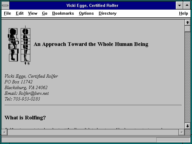Screenshot of Vicki Egge Certified Rolfer