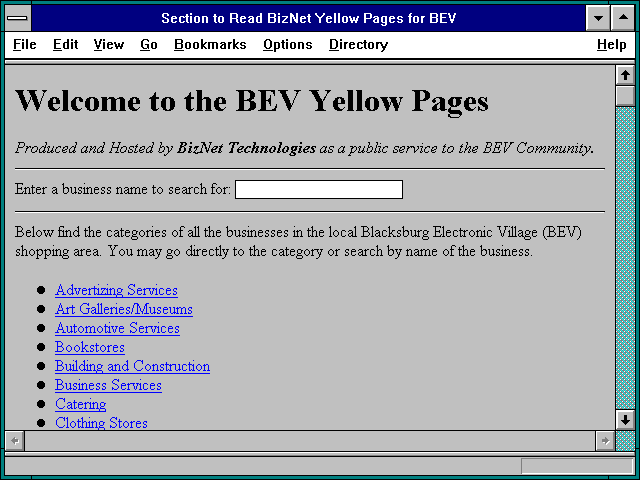 Screenshot of The Biznet Yellow Pages