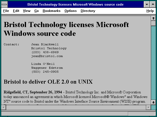 Screenshot of Bristol Technology licenses Microsoft Windows source code