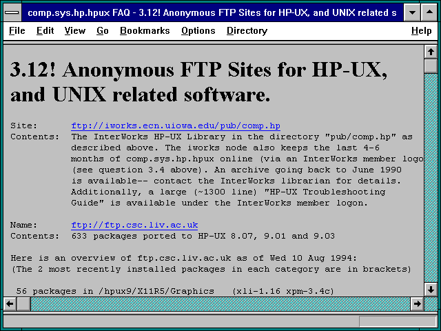 Screenshot of FAQ - 3.12! Anonymous FTP Sites for HP-UX and UNIX related software.
