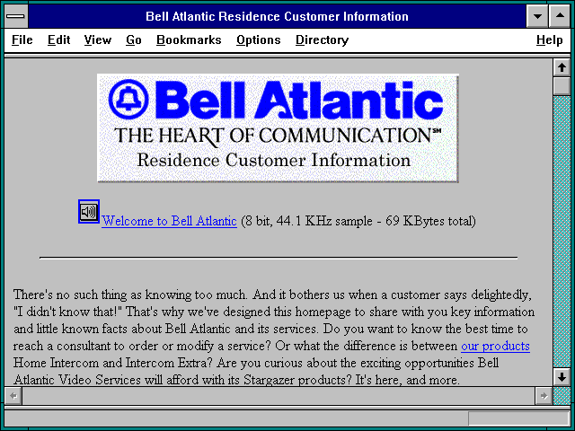 Screenshot of Bell Atlantic Residence Customer Information