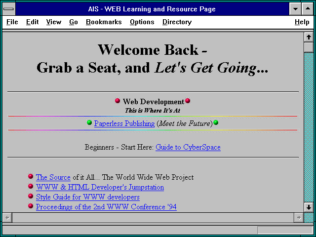 Screenshot of AIS - WEB Learning and Resource Page
