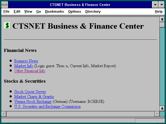 Screenshot of CTSNET Business & Finance Center