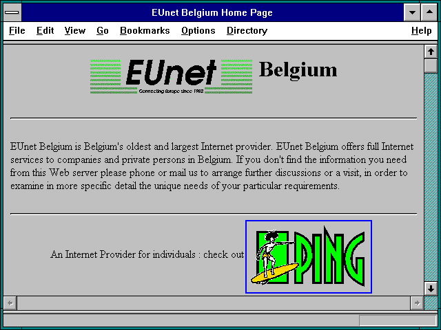 Screenshot of EUnet Belgium Home Page