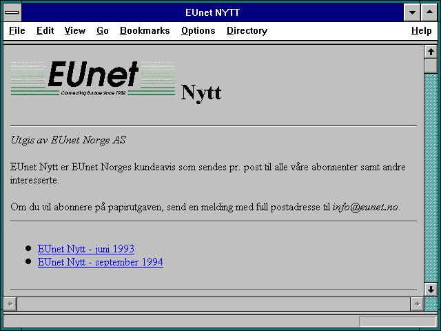 Screenshot of EUnet NYTT