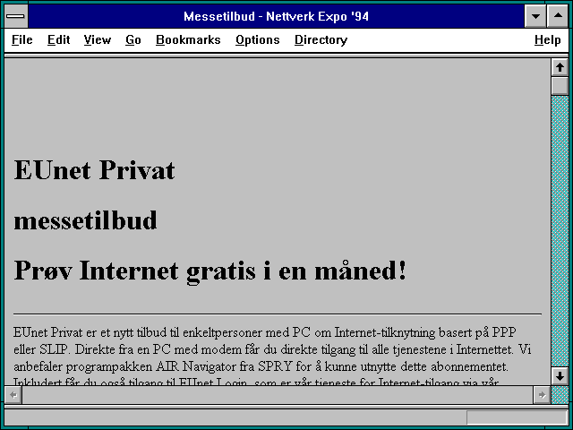 Screenshot of Messetilbud - Nettverk Expo '94