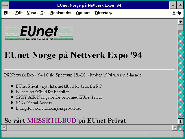 Screenshot of EUnet Norge pa Nettverk Expo '94