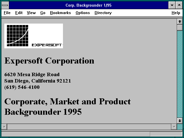Screenshot of Corp. Backgrounder 1/95