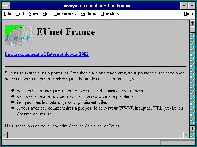 Screenshot of Renvoyer un e-mail a EUnet France