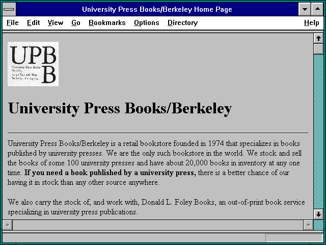 Screenshot of University Press Books/Berkeley Home Page