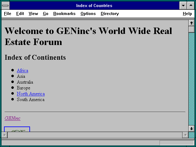 Screenshot of Index of Countries