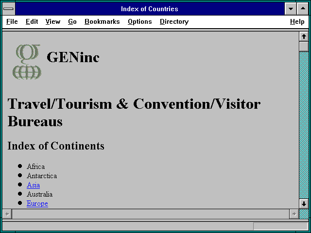 Screenshot of Index of Countries