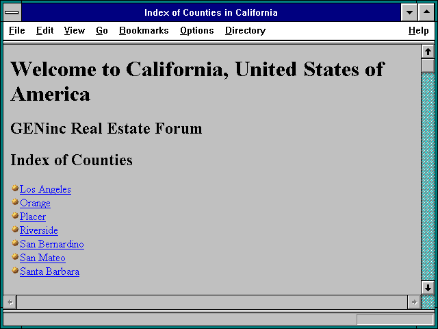 Screenshot of Index of Counties in California