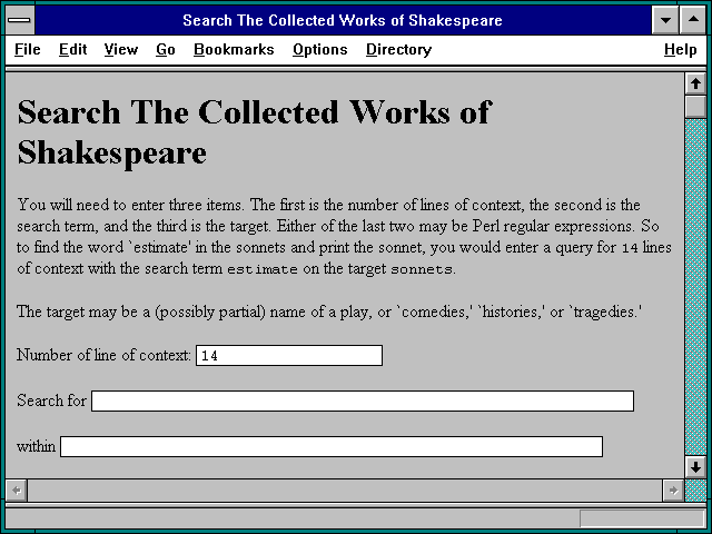 Screenshot of Search The Collected Works of Shakespeare