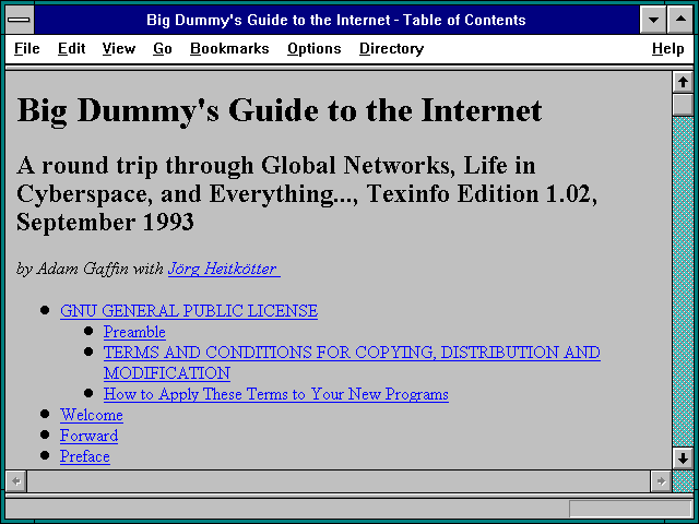 Screenshot of Big Dummy's Guide to the Internet - Table of Contents