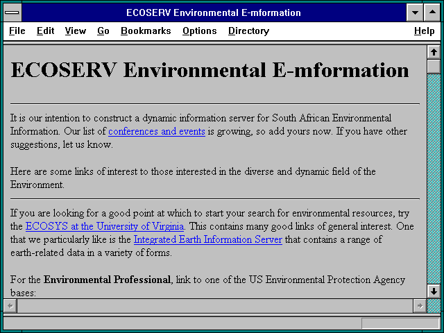 Screenshot of ECOSERV Environmental E-mformation