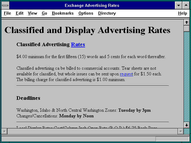Screenshot of Exchange Advertising Rates